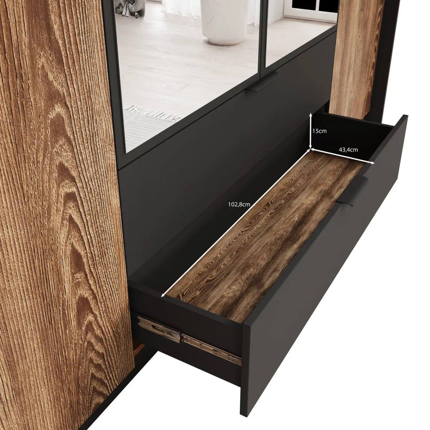 Meubella Kledingkast Mulvey - Eiken - Antraciet - 223x59x210 Cm - Met Spiegel