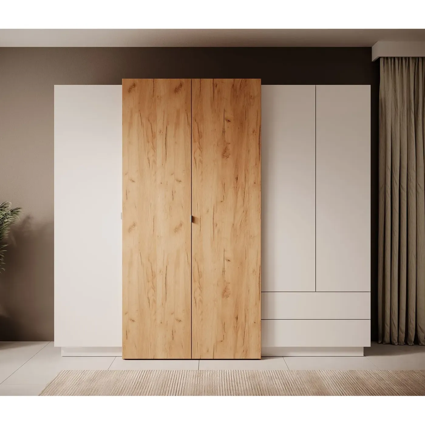 Meubella Kledingkast Three - Wit - Eiken - 230x52x202 Cm