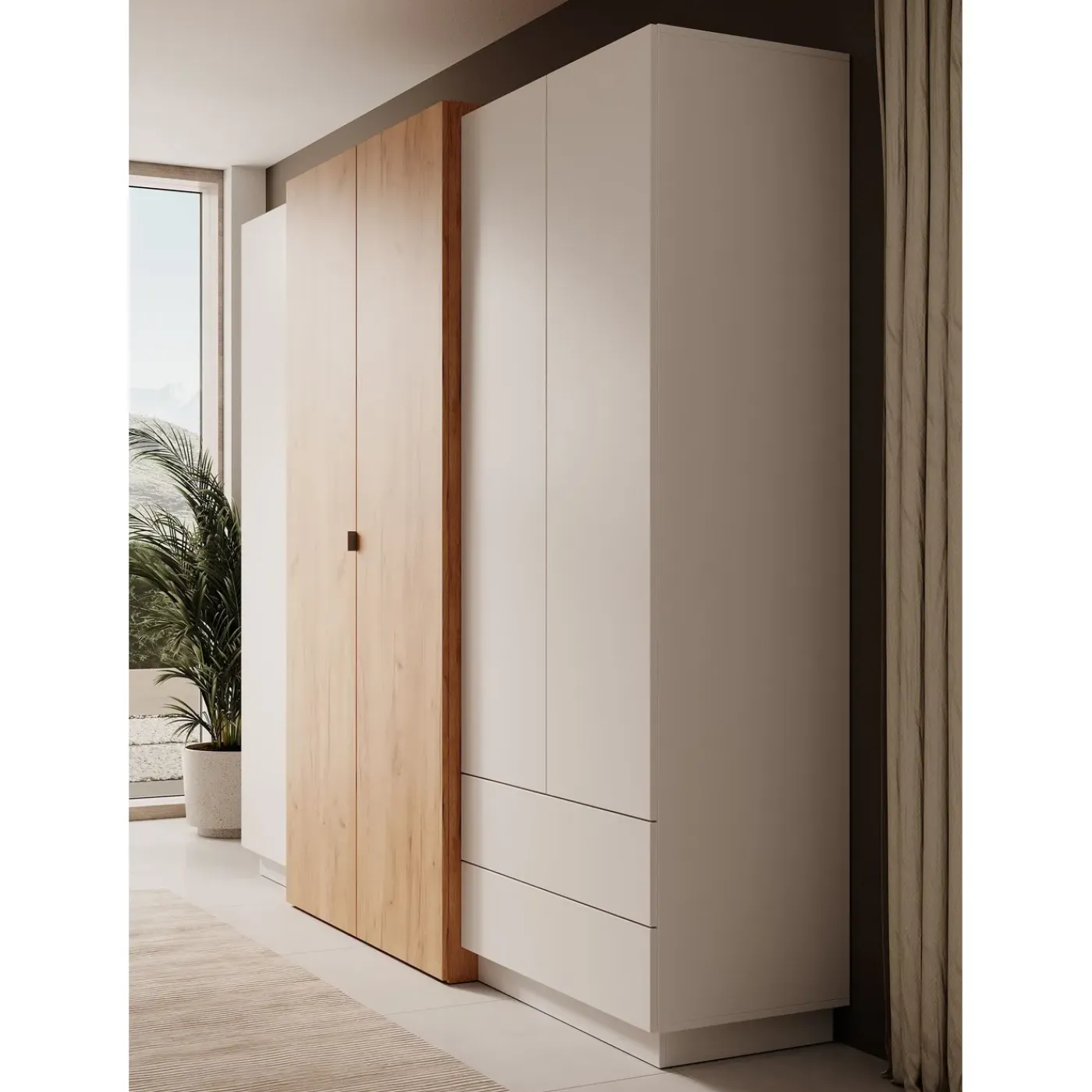 Meubella Kledingkast Three - Wit - Eiken - 230x52x202 Cm