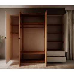 Meubella Kledingkast Three - Wit - Eiken - 230x52x202 Cm