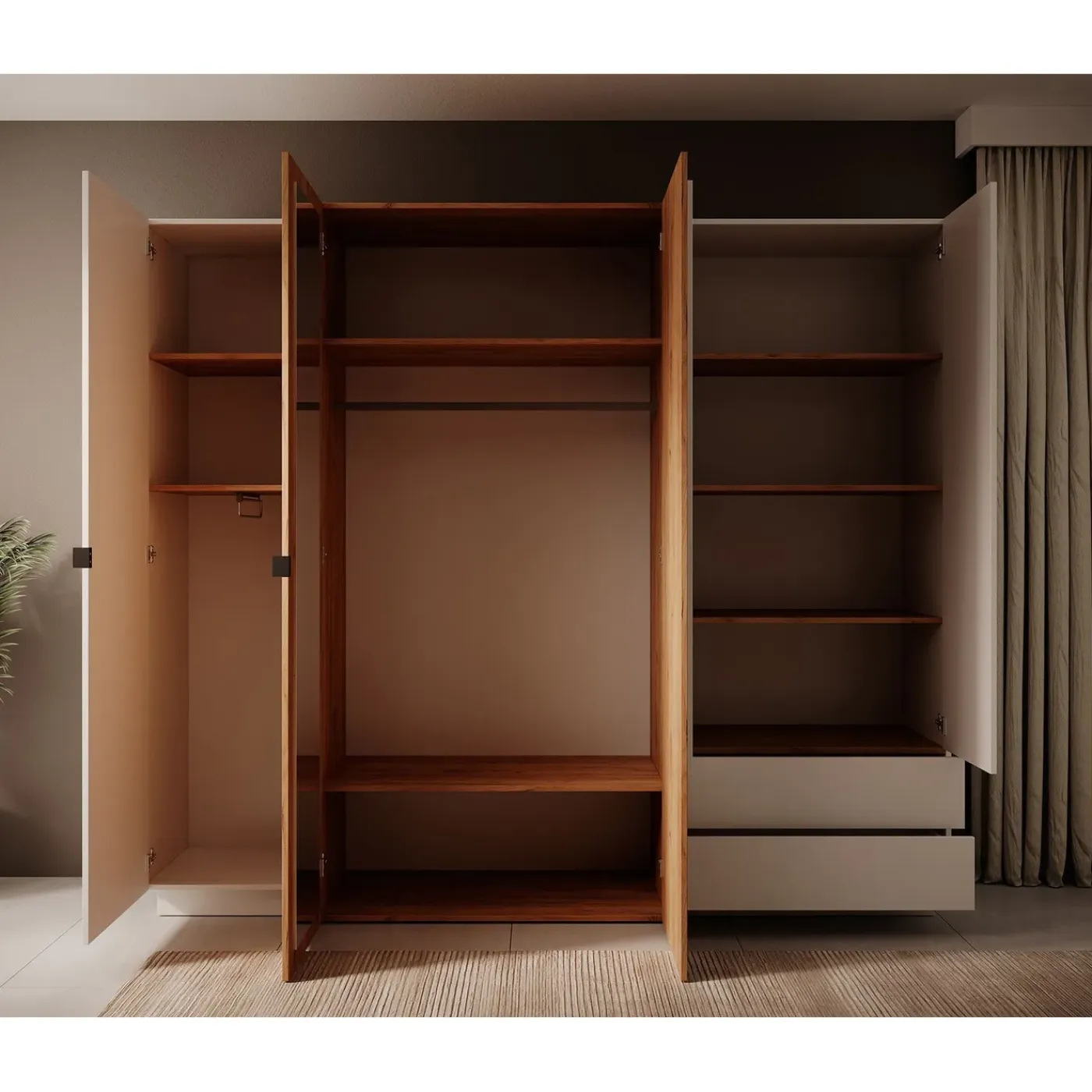 Meubella Kledingkast Three - Wit - Eiken - 230x52x202 Cm