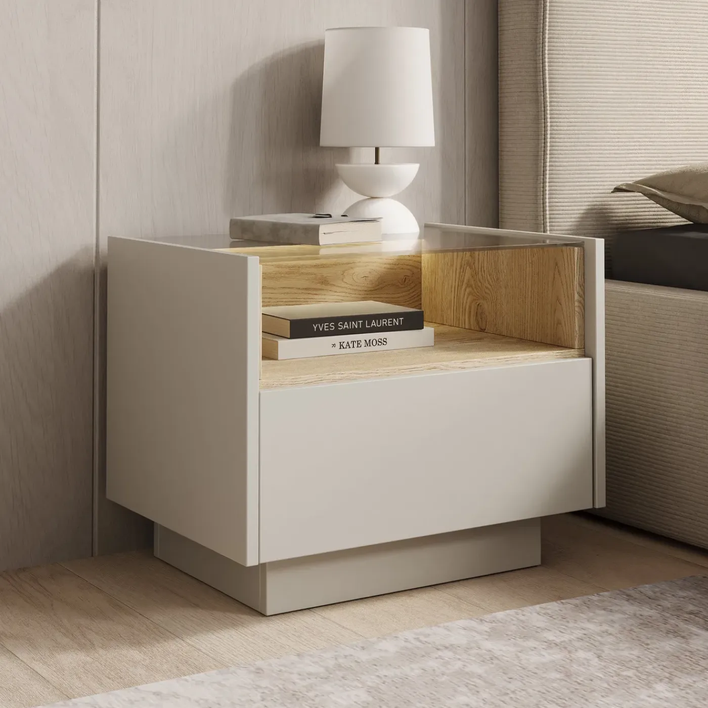 Meubella Nachtkastje Heath - Beige - 53x40x43 Cm