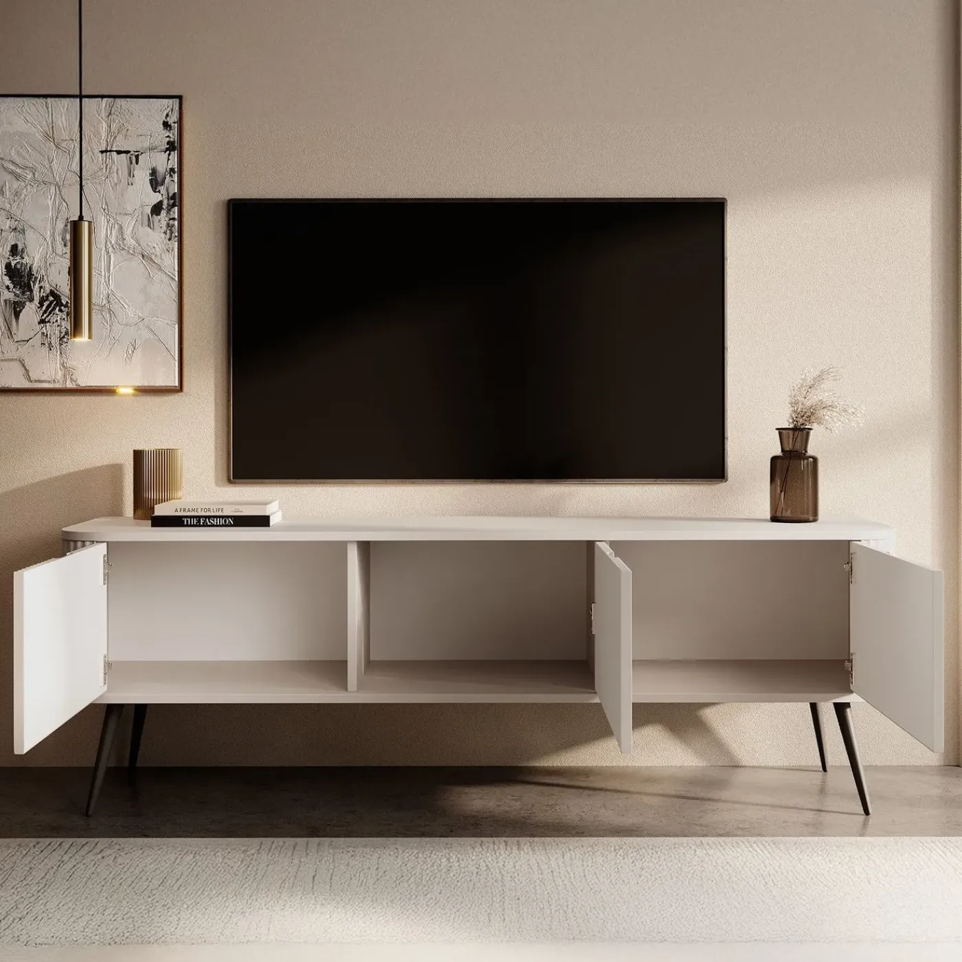 Meubella Tv-meubel Zakari - Beige - 168x39x56 Cm