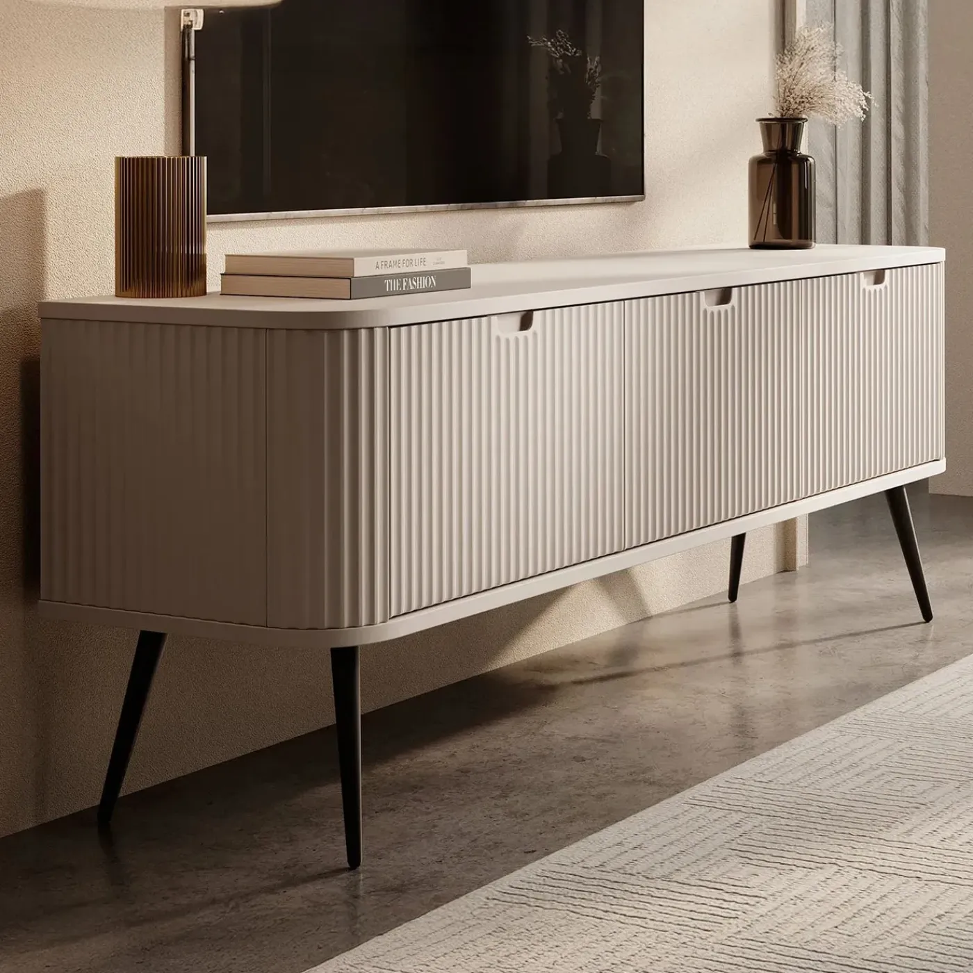 Meubella Tv-meubel Zakari - Beige - 168x39x56 Cm
