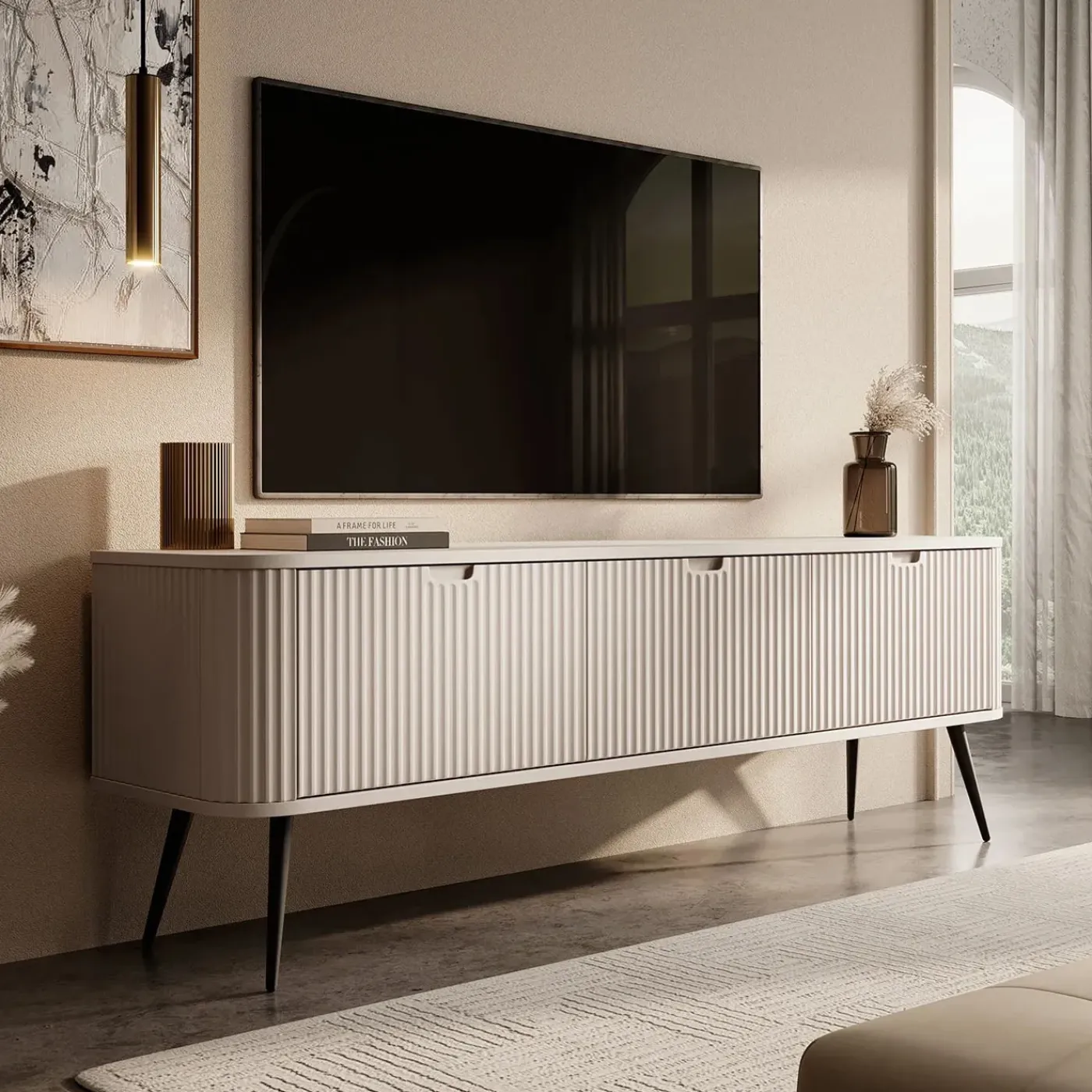 Meubella Tv-meubel Zakari - Beige - 168x39x56 Cm