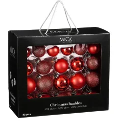 Mica Decorations Bal Glas Rood 42 Stuks - D7cm