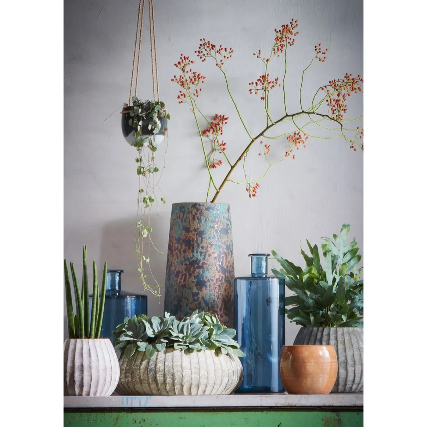 Mica Decorations Bloemenvaas Clemente - 35 X 17 Cm - Groen/koper