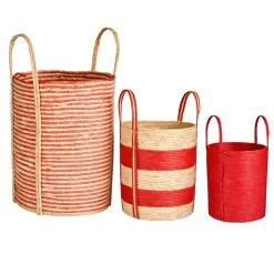 Mica Decorations Brooklyn Gevlochten Mand Set Van 3 Rood