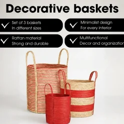 Mica Decorations Brooklyn Gevlochten Mand Set Van 3 Rood