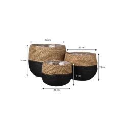Mica Decorations Jorck Mand Rond Zwart Set Van 3 - H24xd26cm
