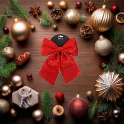 Mica Decorations Kerst Strik - Rood - 24 X 28 Cm - Pailletten