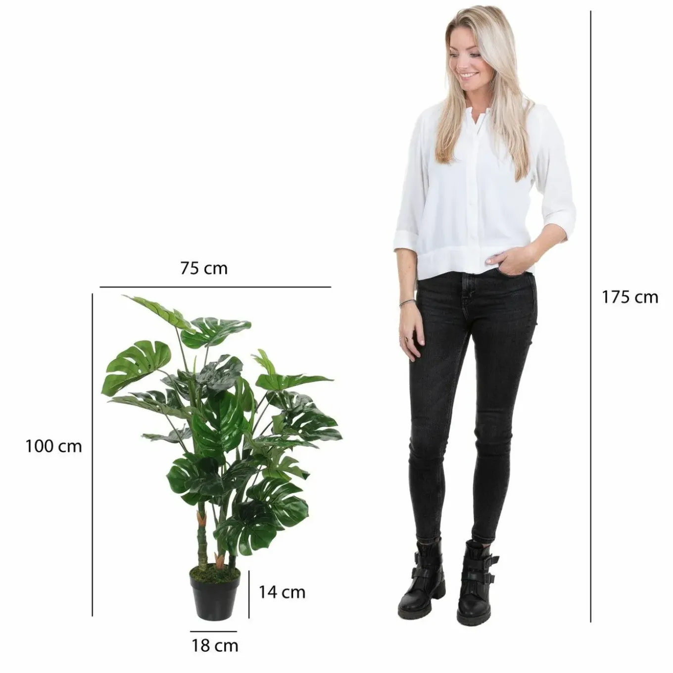 Mica Decorations Kunstplant Monstera/gatenplant - Groen - 100 Cm
