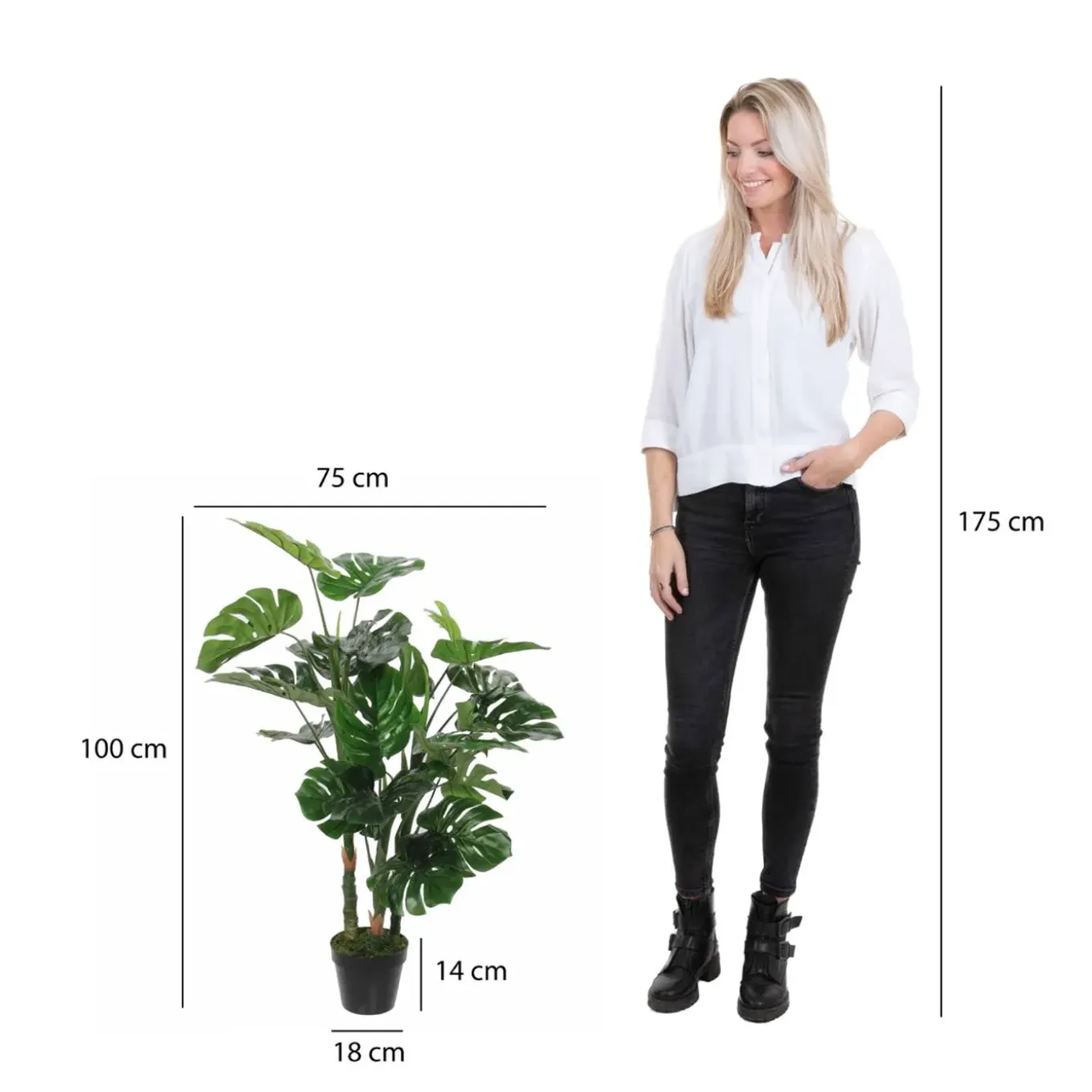 Mica Decorations Kunstplant Monstera/gatenplant - Groen - 100 Cm