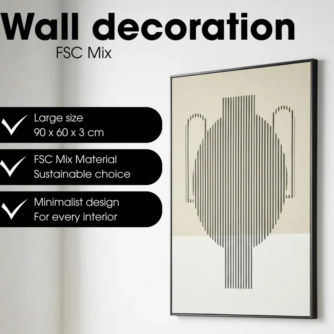 Mica Decorations Mica Wanddecoratie Zwart 90x60 Cm