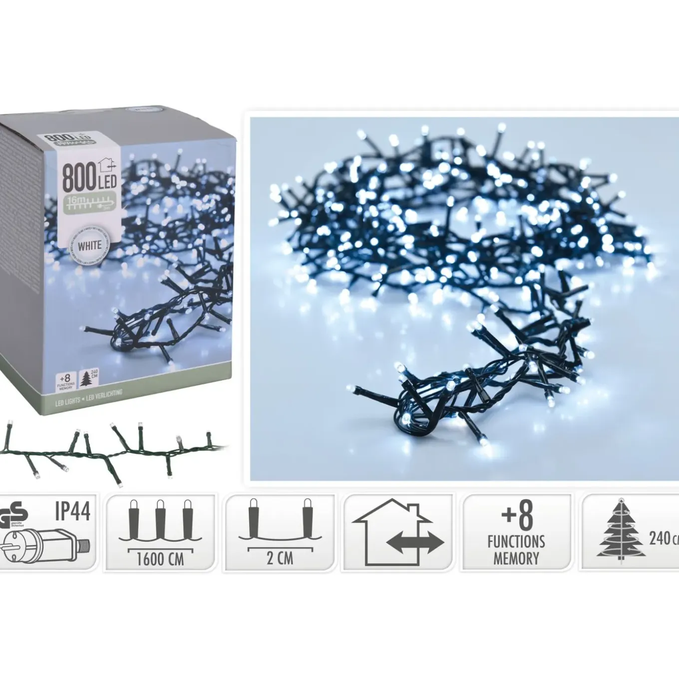 Micro Clusterverlichting - 16 M - 800 Koud Witte Ledlampjes - 8 Functies