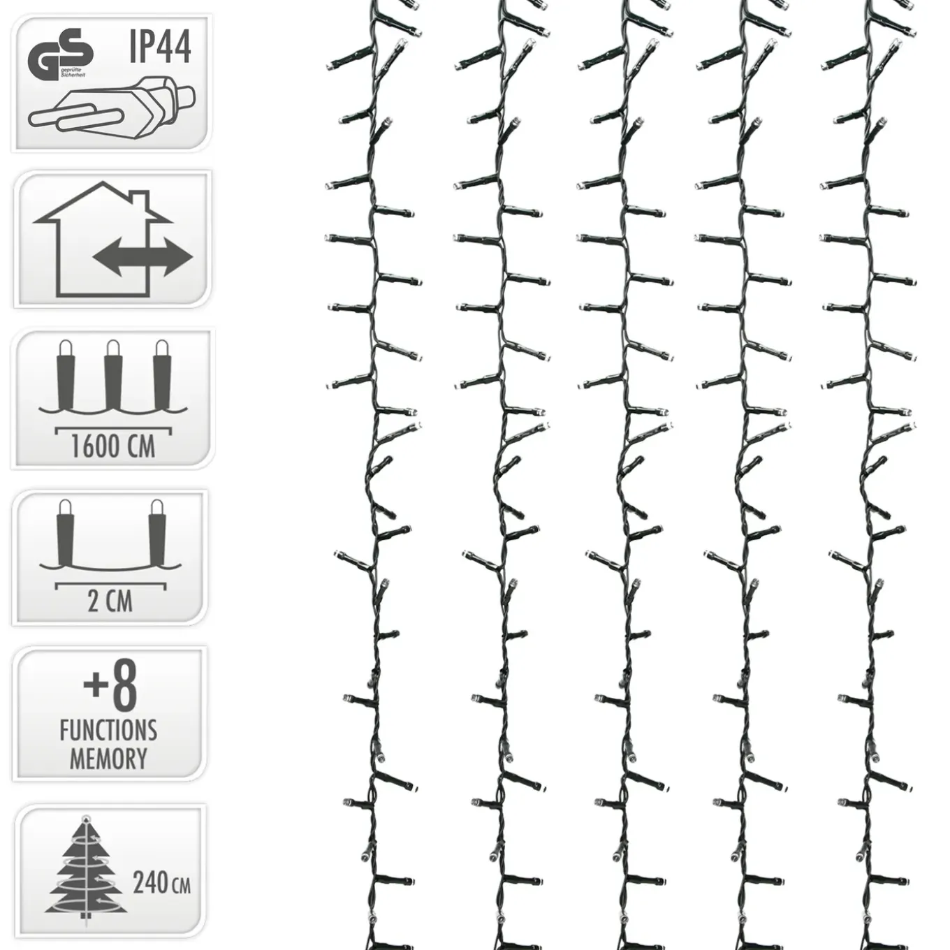 Micro Clusterverlichting - 16 M - 800 Koud Witte Ledlampjes - 8 Functies