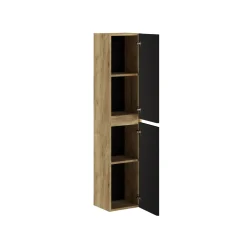 Milenio Hoge Badkamerkast Indus 30cm - Eik-Zwart - Met 2 Deuren - 30x140x27cm