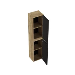 Milenio Hoge Badkamerkast Indus 30cm - Eik-Zwart - Met 2 Deuren - 30x140x27cm