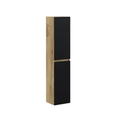 Milenio Hoge Badkamerkast Indus 30cm - Eik-Zwart - Met 2 Deuren - 30x140x27cm