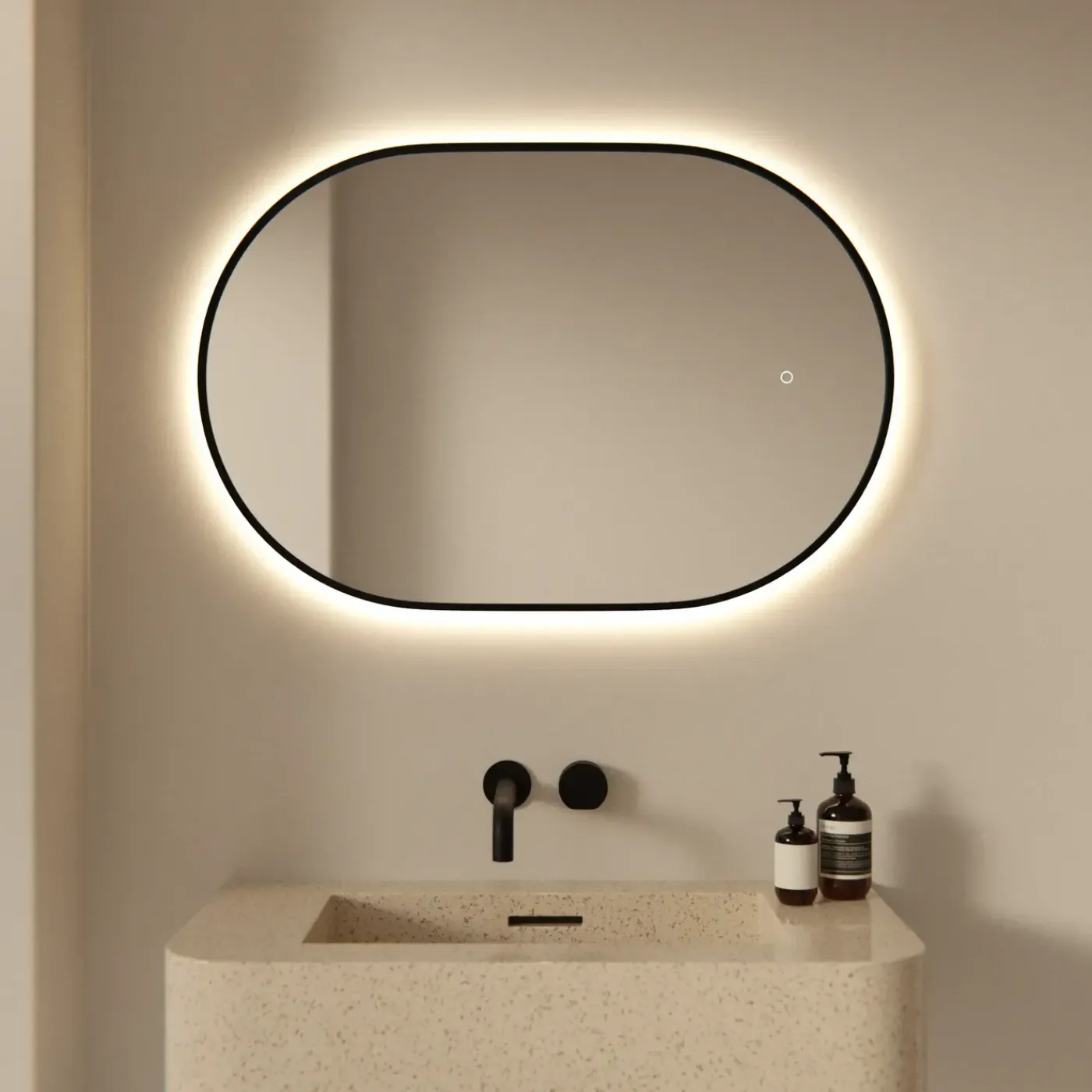 Mirlux Ovale Badkamerspiegel - 90x60cm - Zwart Frame - Anti-condens - 3 Dimbare Lichtstanden