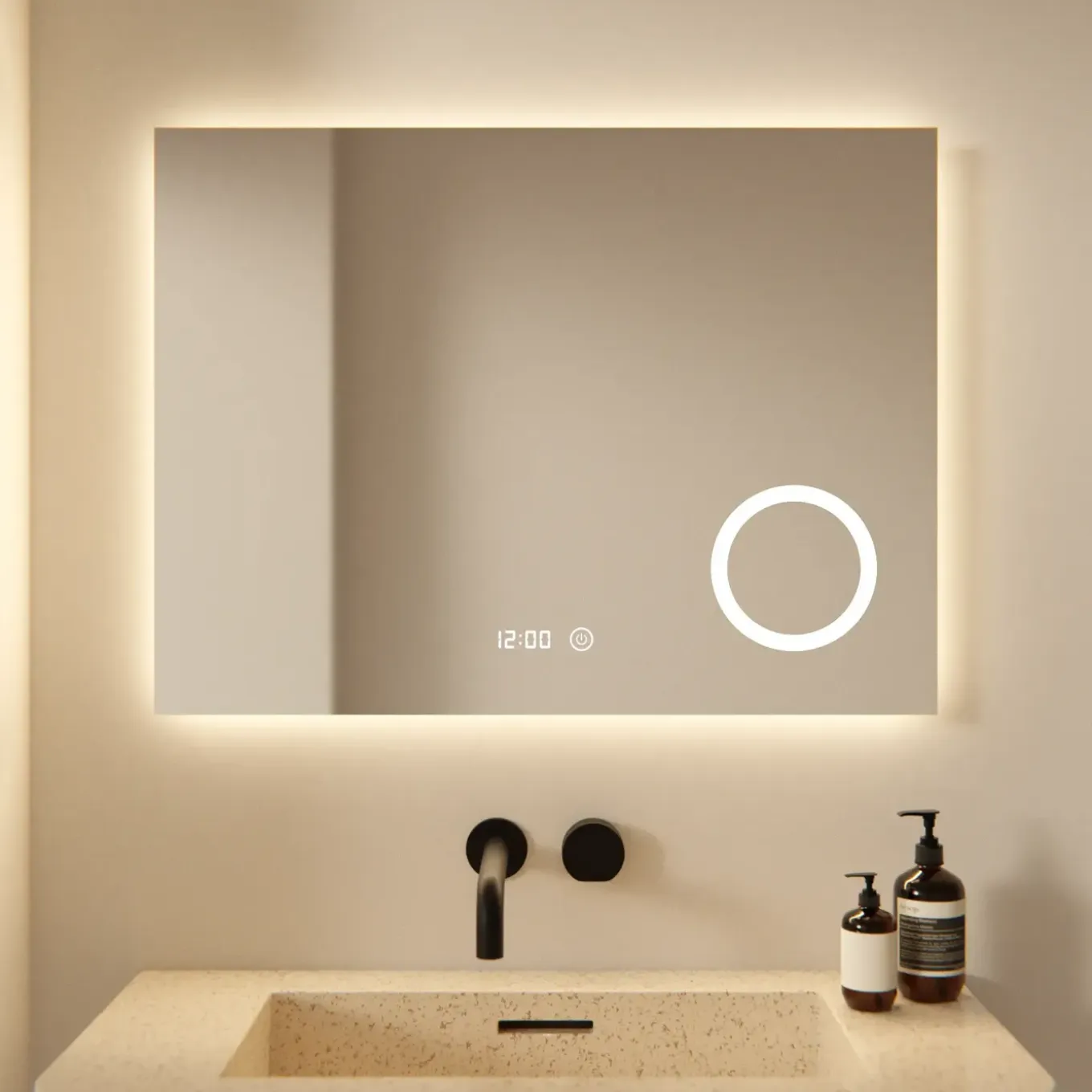 Mirlux Rechthoekige Badkamerspiegel - 80x60cm - Frameloos - Anti-condens - 3 Dimbare Lichtstanden