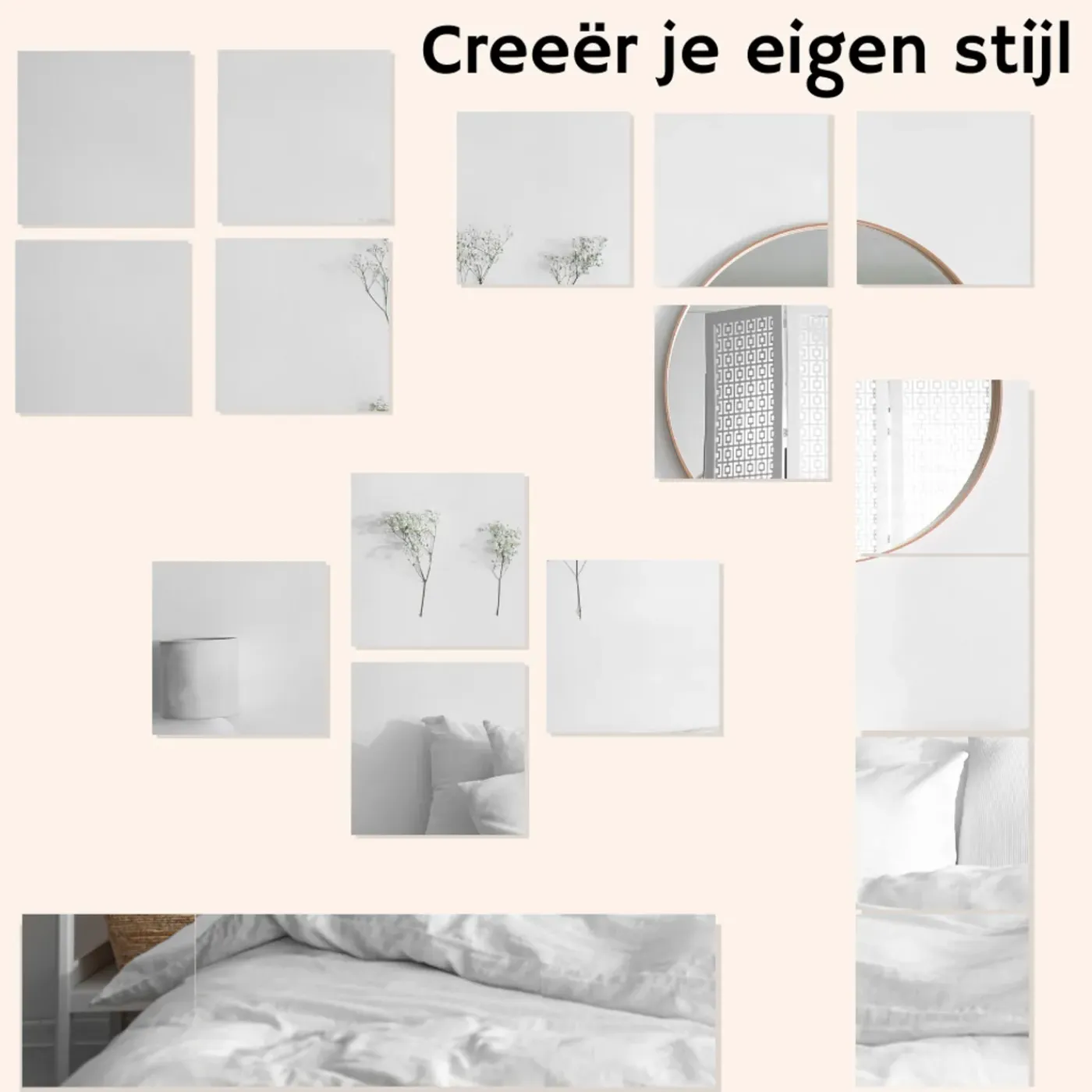 MISOU Plakspiegel 4 Stuks 40x40cm Zelfklevende Spiegel Vierkant Wandspiegel Groot Rechthoek Set W...