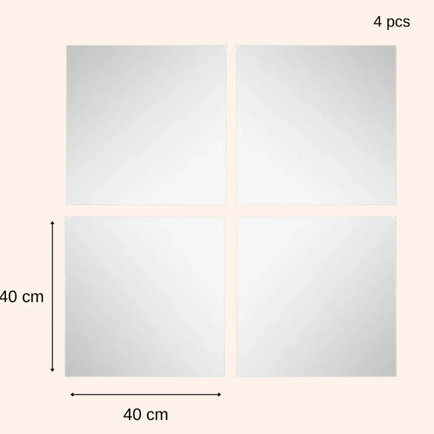 MISOU Plakspiegel 4 Stuks 40x40cm Zelfklevende Spiegel Vierkant Wandspiegel Groot Rechthoek Set W...