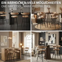 ML-Design Barkrukken Set 2 Draaibaar 76 Cm Bruin Teddy Stof Armleuning Voetsteun
