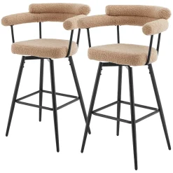 ML-Design Barkrukken Set 2 Draaibaar 76 Cm Bruin Teddy Stof Armleuning Voetsteun