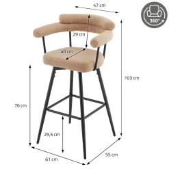 ML-Design Barkrukken Set 2 Draaibaar 76 Cm Bruin Teddy Stof Armleuning Voetsteun