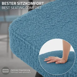 ML-Design Barkrukken Set 2 Draaibaar 76 Cm Blauw Teddy Stof Armleuning Voetsteun