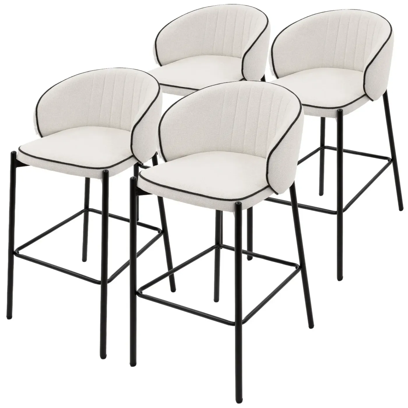 ML-Design Barkrukken Set Van 4 Beige 76 Cm Stoffen Barstoelen Met Rugleuning Voor Bar