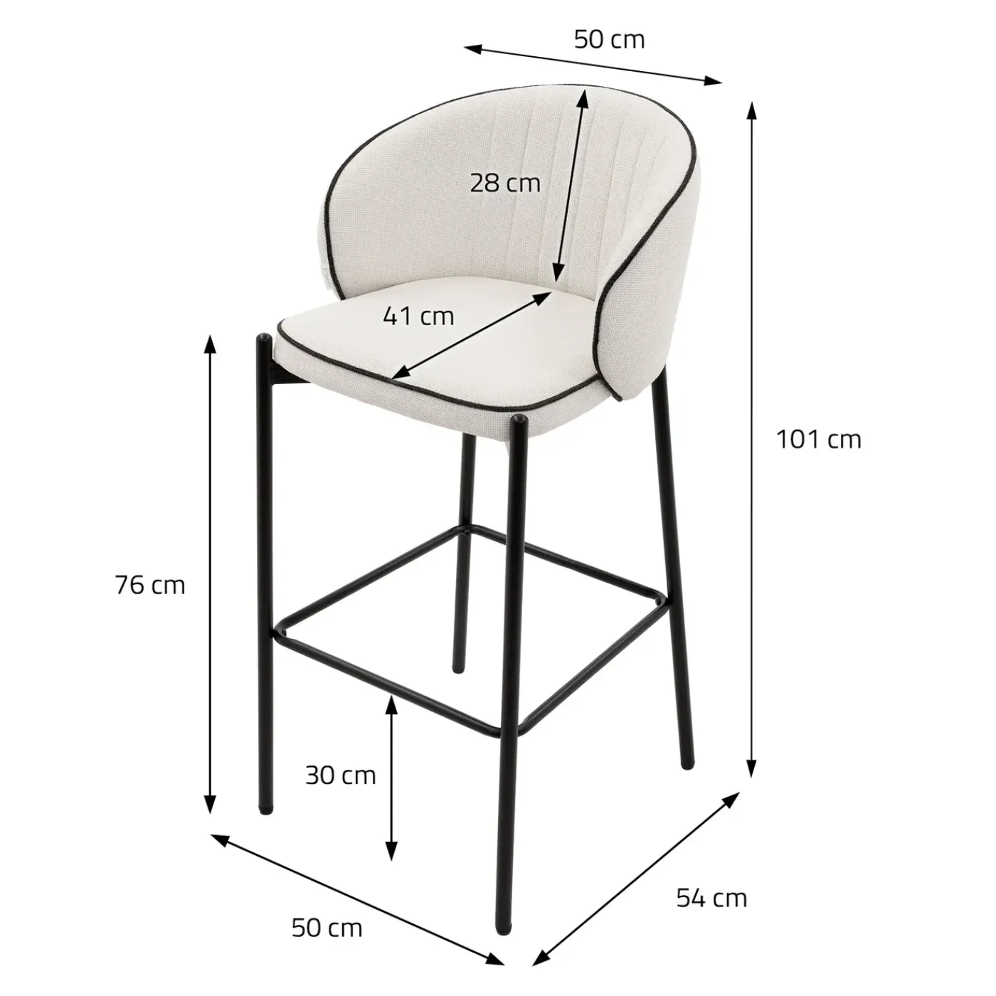 ML-Design Barkrukken Set Van 4 Beige 76 Cm Stoffen Barstoelen Met Rugleuning Voor Bar