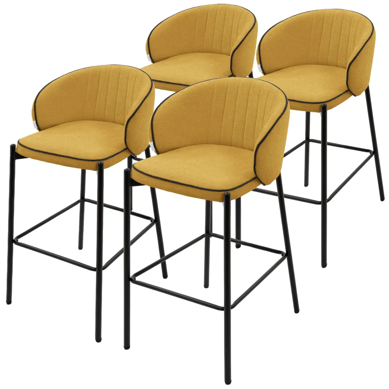 Ml-design Barkrukken Set Van 4 Mosterd 76 Cm Stoffen Barstoelen Met Rugleuning Voor Bar