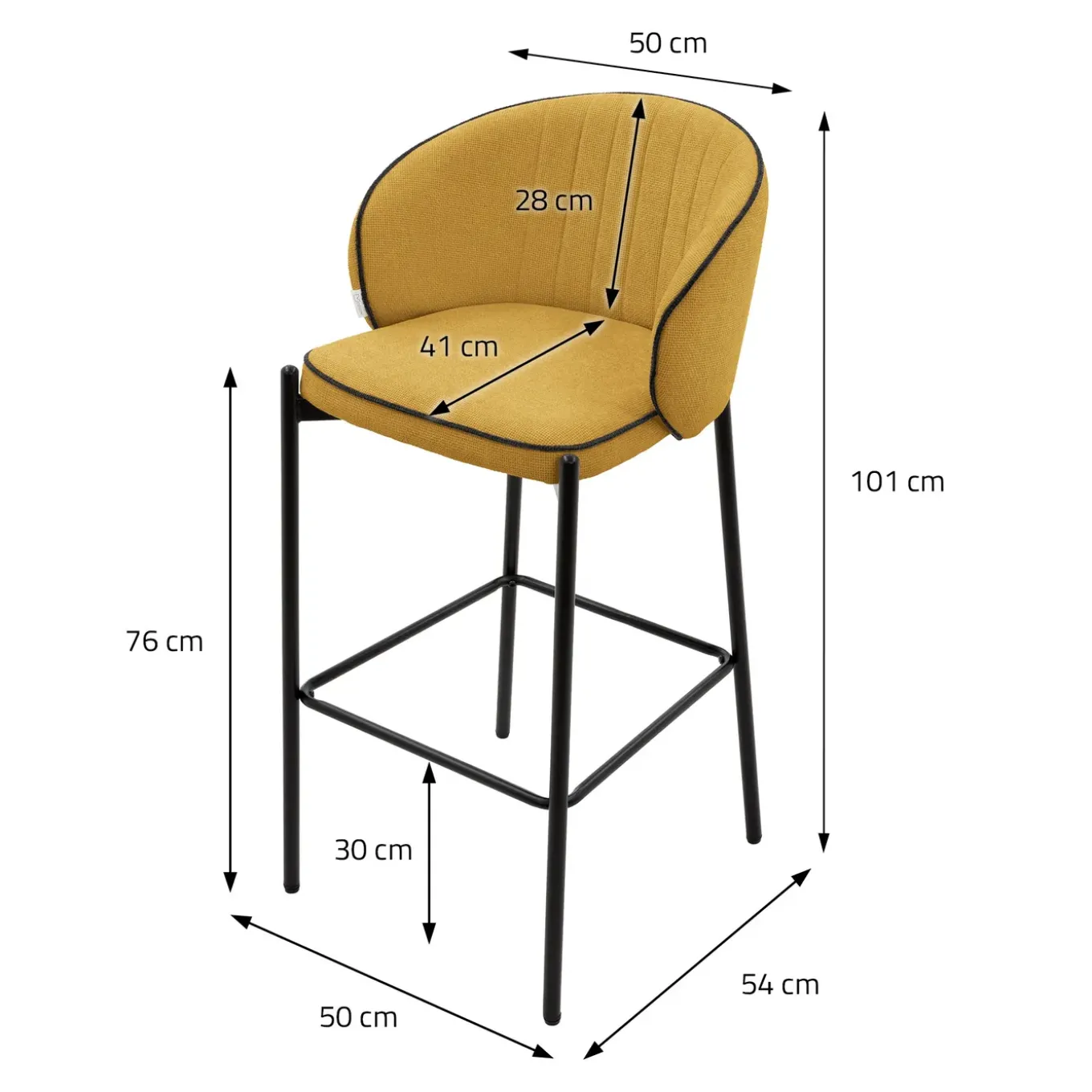 Ml-design Barkrukken Set Van 4 Mosterd 76 Cm Stoffen Barstoelen Met Rugleuning Voor Bar