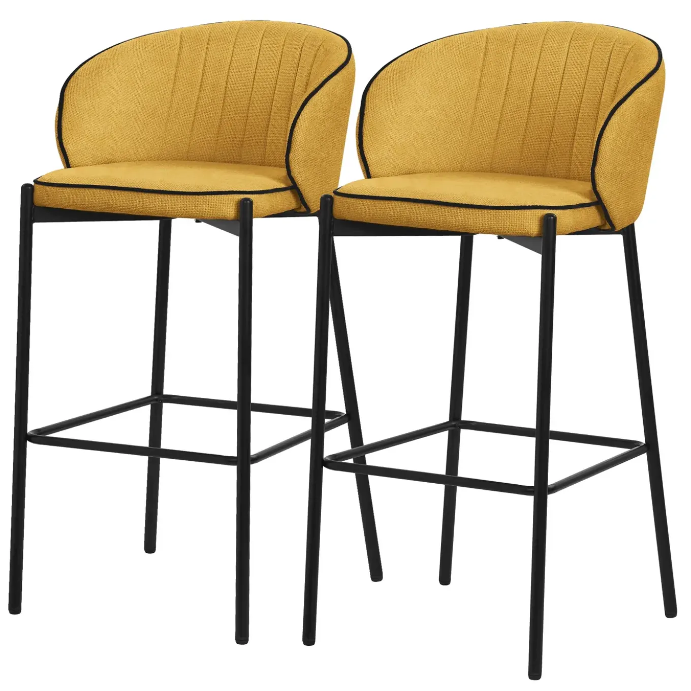 Ml-design Barkrukken Set Van 2 Mosterd 76 Cm Stoffen Barstoelen Met Rugleuning Voor Bar