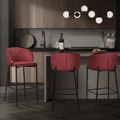 Ml-design Barkrukken Set Van 4 Rood 76 Cm Stoffen Barstoelen Met Rugleuning Voor Bar