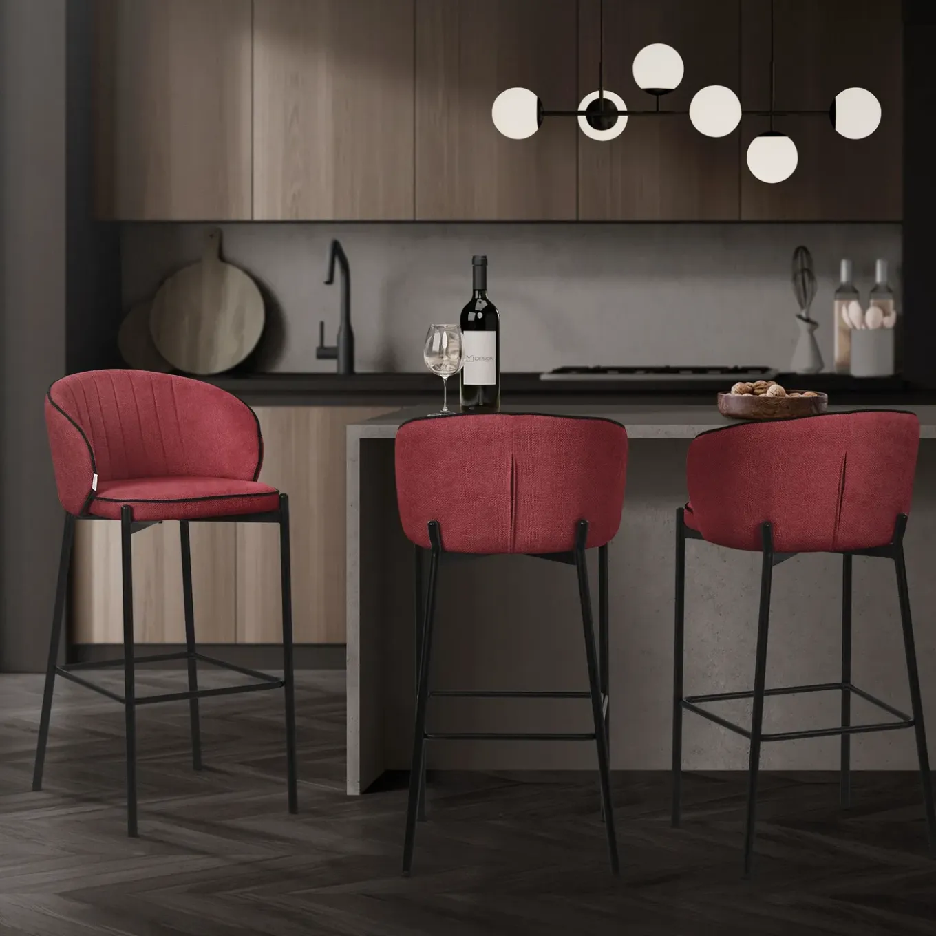 Ml-design Barkrukken Set Van 4 Rood 76 Cm Stoffen Barstoelen Met Rugleuning Voor Bar