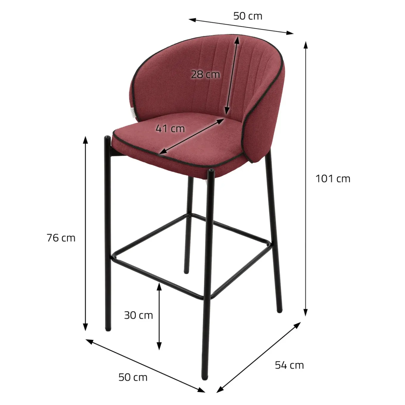 Ml-design Barkrukken Set Van 4 Rood 76 Cm Stoffen Barstoelen Met Rugleuning Voor Bar