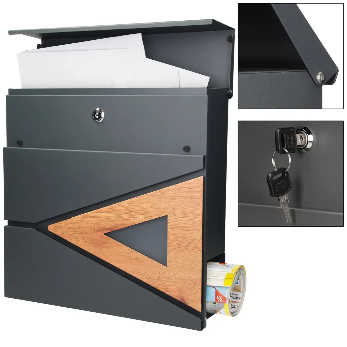 ML-Design Brievenbus 37x36.5x11 cm antraciet, brievenbus voor wandmontage