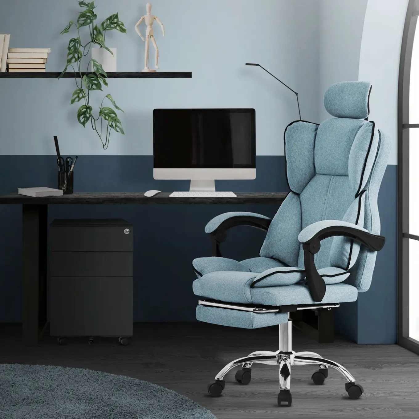 ML-Design ergonomische blauwe bureaustoel, in hoogte verstelbare bureaustoel