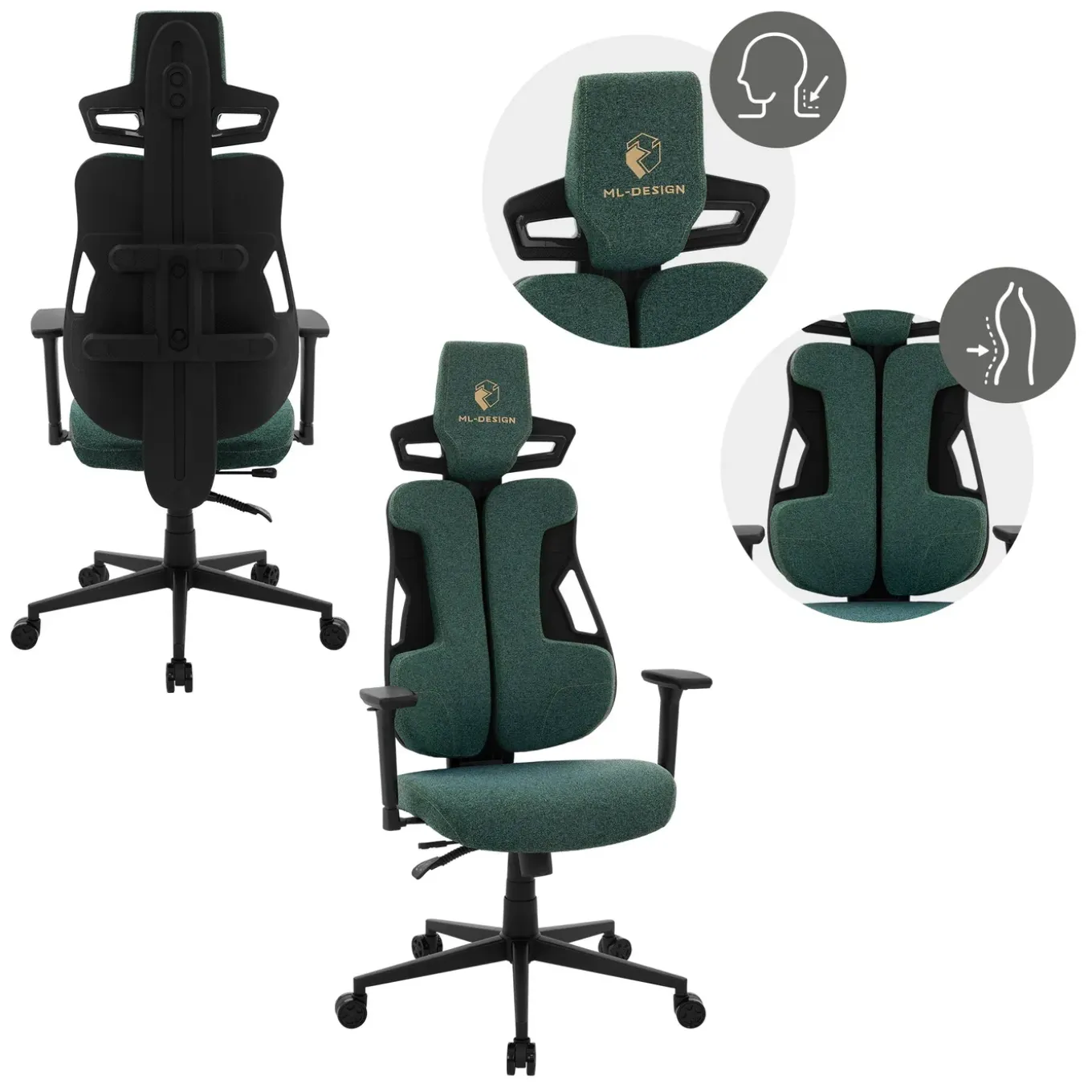 Ml-design Gamingstoel Ergonomische Stof Groen Met 3d Armleuningen Hoofdsteun Lendensteun