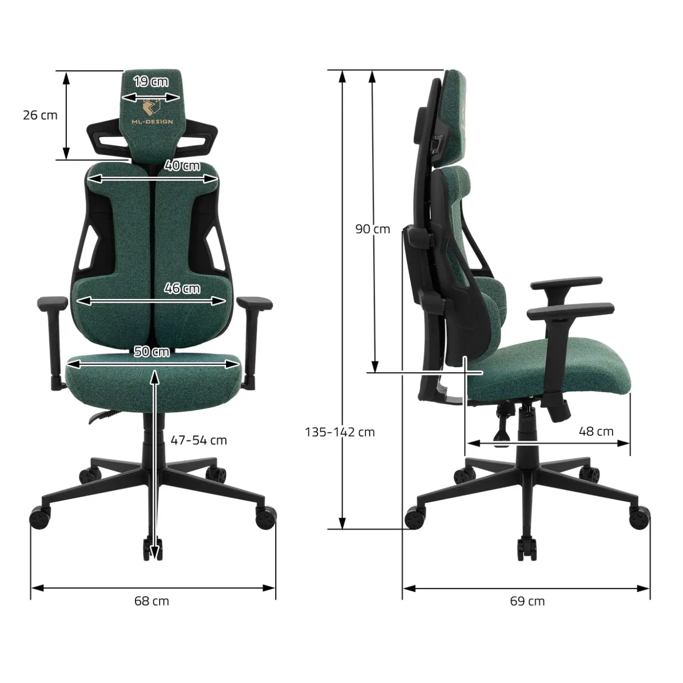 Ml-design Gamingstoel Ergonomische Stof Groen Met 3d Armleuningen Hoofdsteun Lendensteun
