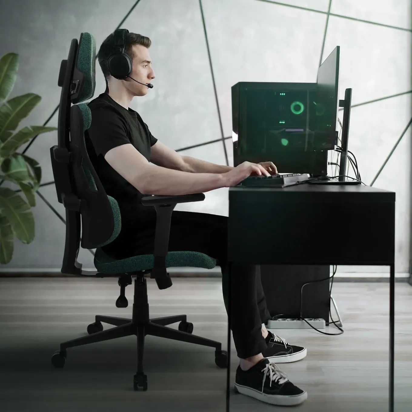 Ml-design Gamingstoel Ergonomische Stof Groen Met 3d Armleuningen Hoofdsteun Lendensteun
