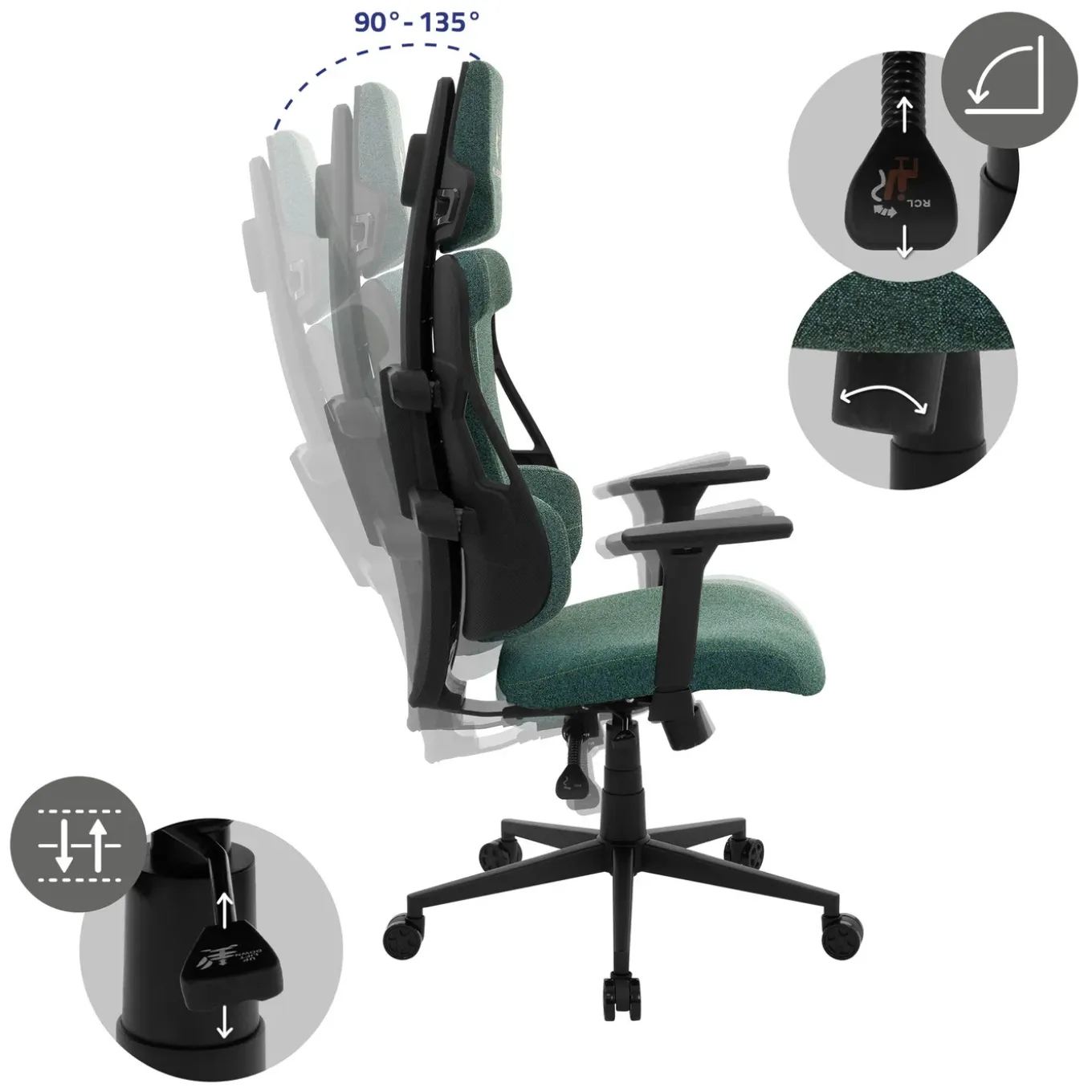 Ml-design Gamingstoel Ergonomische Stof Groen Met 3d Armleuningen Hoofdsteun Lendensteun