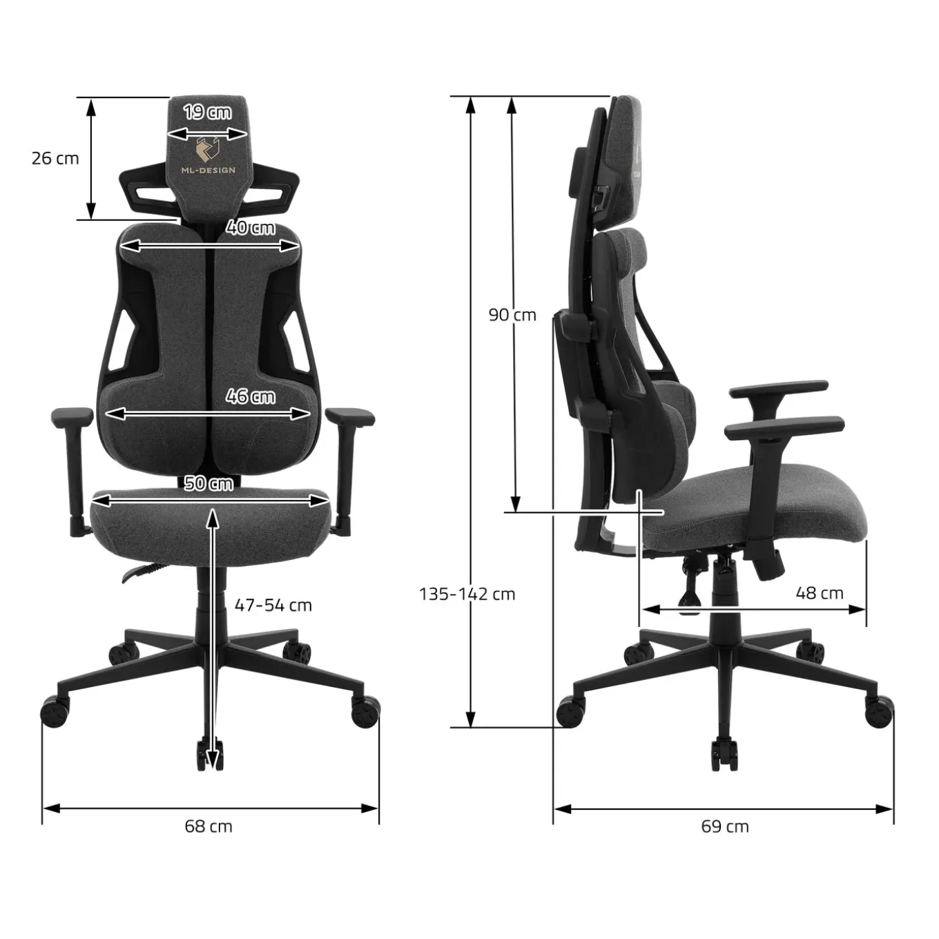 Ml-design Gamingstoel Ergonomische Stof Grijs Met 3d Armleuningen Hoofdsteun Lendensteun