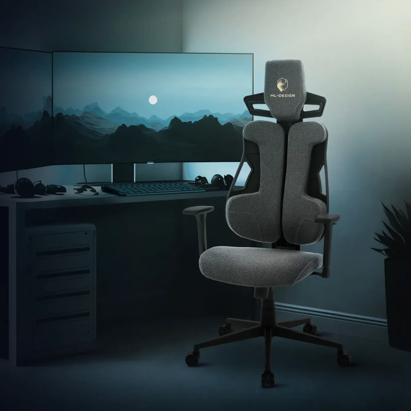 Ml-design Gamingstoel Ergonomische Stof Grijs Met 3d Armleuningen Hoofdsteun Lendensteun