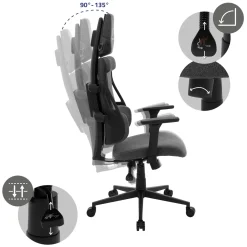 Ml-design Gamingstoel Ergonomische Stof Grijs Met 3d Armleuningen Hoofdsteun Lendensteun