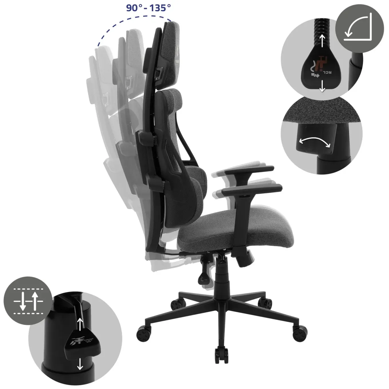 Ml-design Gamingstoel Ergonomische Stof Grijs Met 3d Armleuningen Hoofdsteun Lendensteun