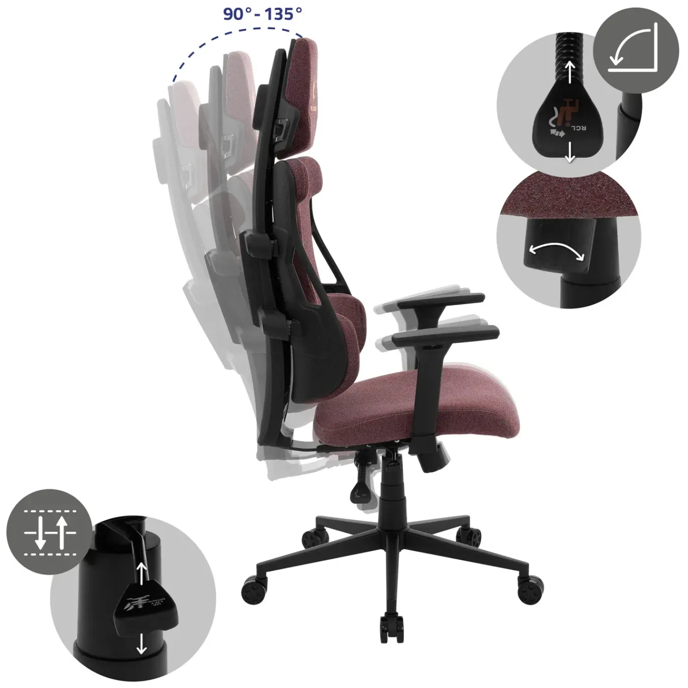 ML-Design Gaming Stoel Ergonomische Stof Rood Met 3d Armleuningen Hoofdsteun Lendensteun